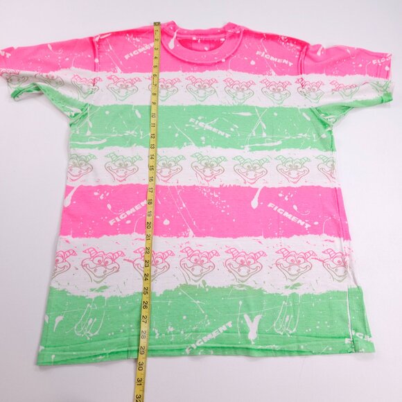 Vintage 80s Disney Figment All Over Print T Shirt Dragon Green Pink Neon L/XL - Picture 3 of 8
